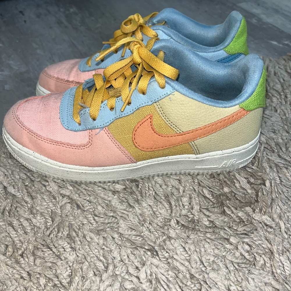 Pastel colored Air Force Ones (cloth material, not leather)